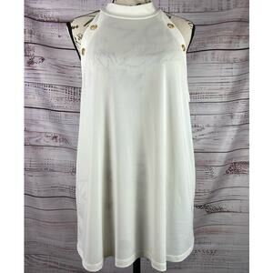 Cable & Gauge Sleeveless Top Womens XL Mock Neck Gold Button Accents Semi Sheer